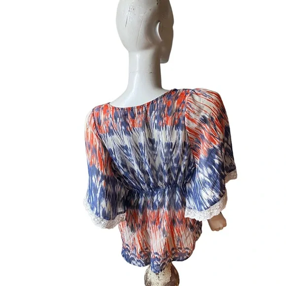 Paola Poggi Italian peach long sleeve sheer boho chic blouse cover up IT 38 US S - Picture 5 of 9